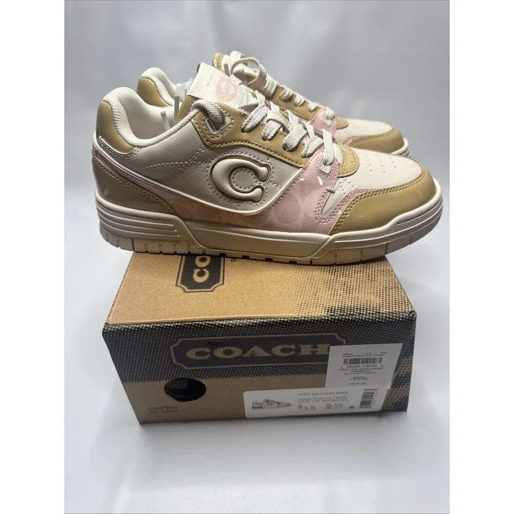 NEW Coach Woman Soho Sneaker With Patent Signature Candy Pink/Light Beige CEE45